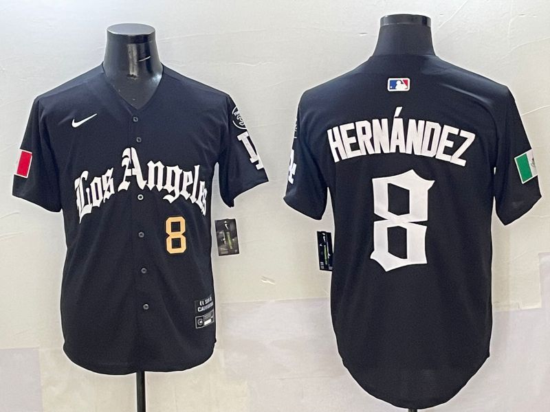 Men Los Angeles Dodgers #8 Hernandez Black Five generations Joint Name 2025 Nike MLB Jersey style 4->los angeles dodgers->MLB Jersey